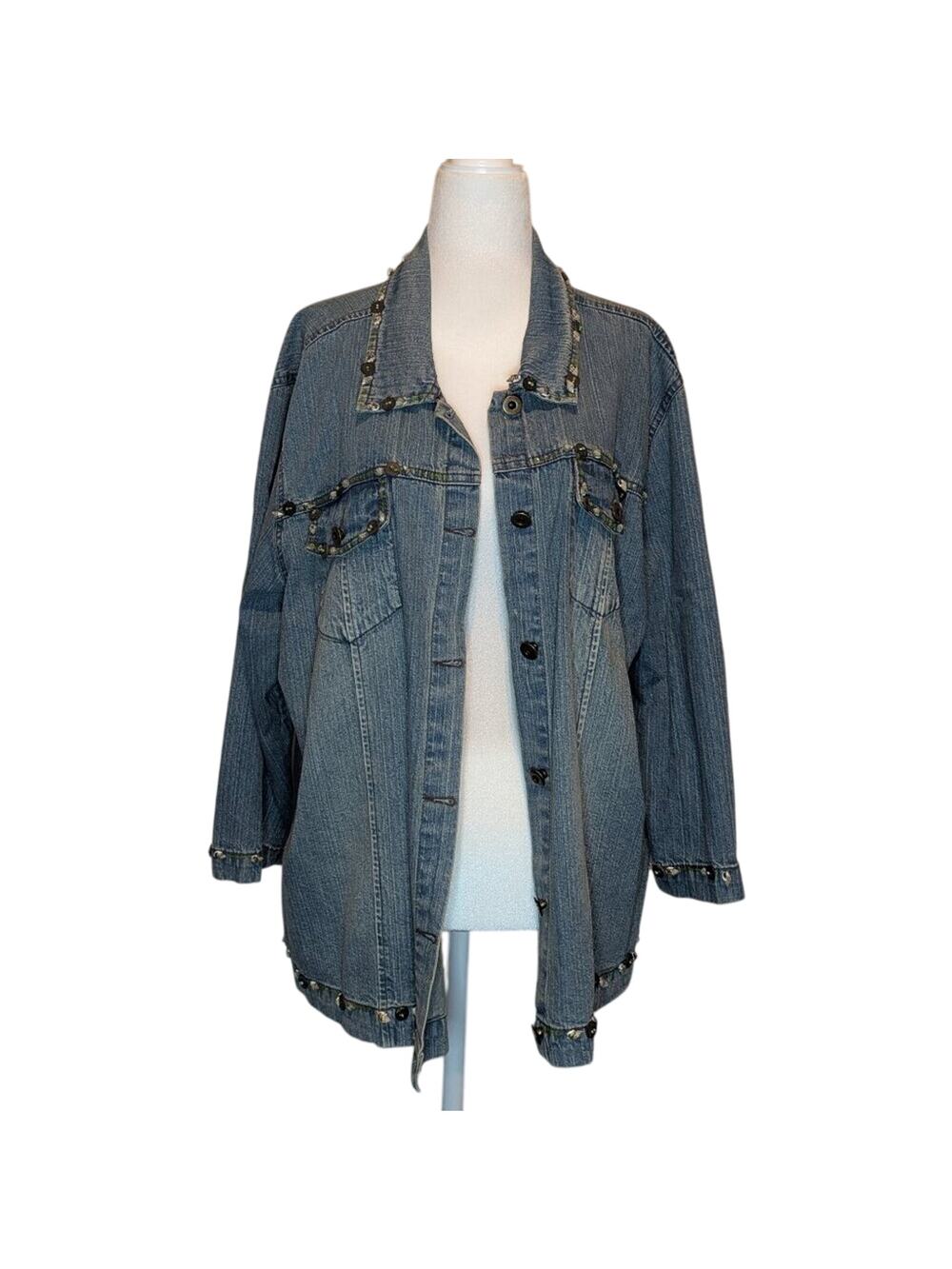 Multiples Lightweight Denim Nautical Beach Shell Embroidered Button Up Jacket XL